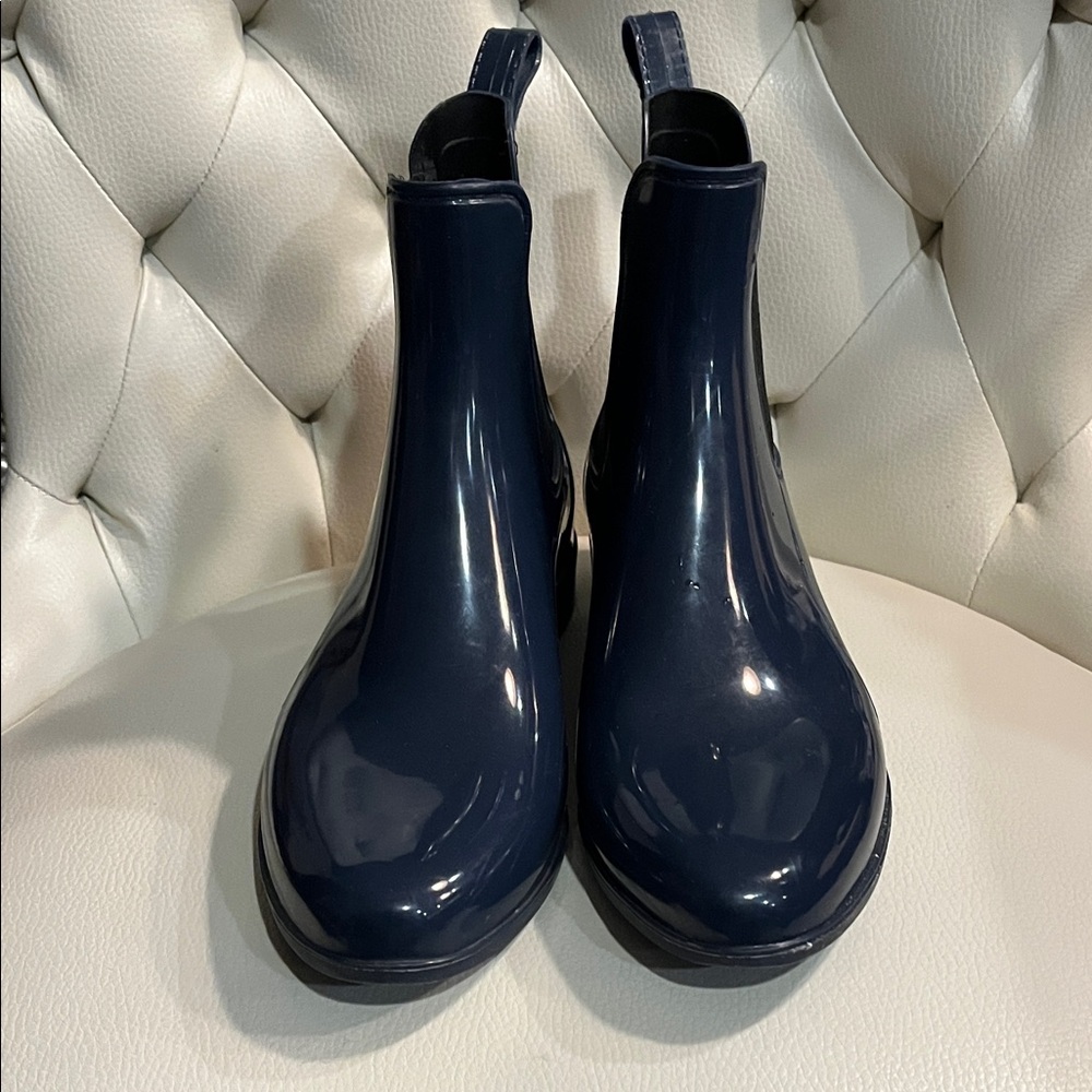 J. Crew Navy Gloss Chelsea Rain Ankle Boots - Picture 3 of 8
